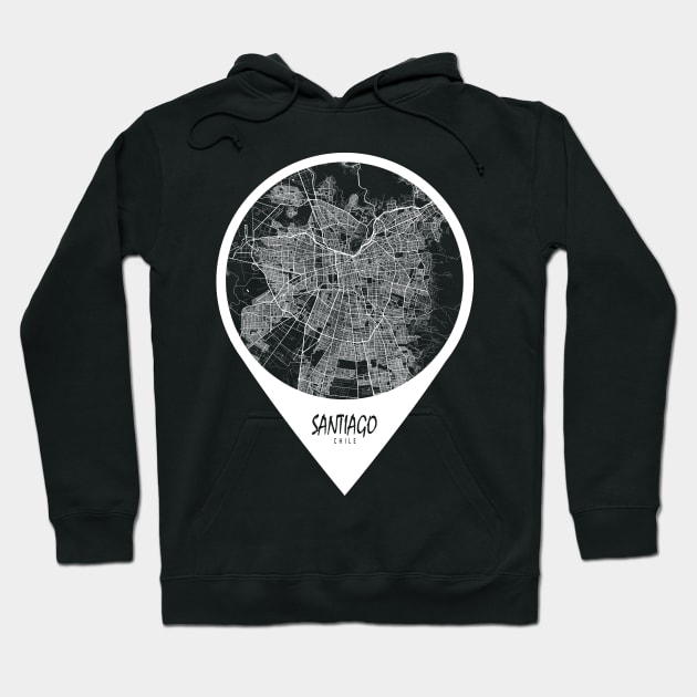 Santiago, Chile City Map - Travel Pin Hoodie by deMAP Studio